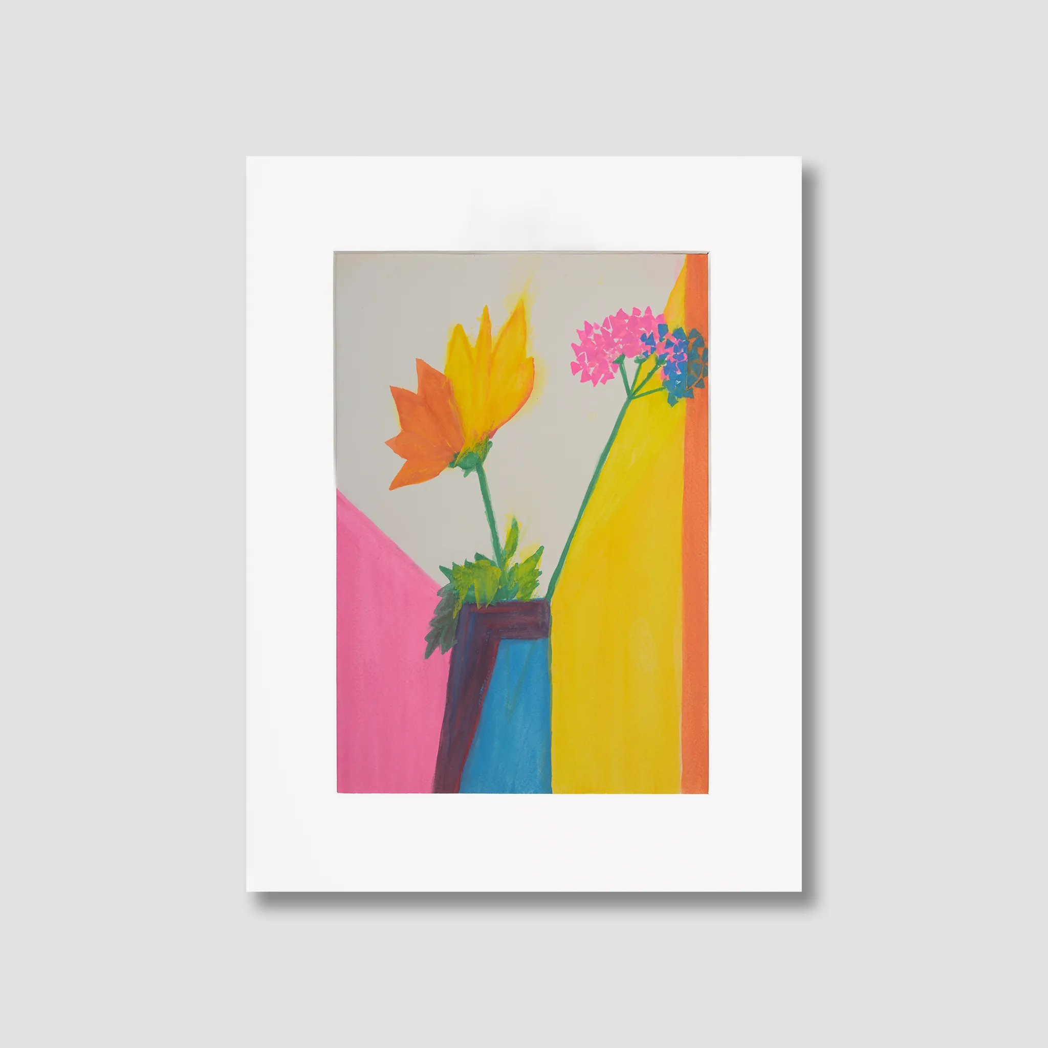 Colorful abstract painting of flowers on a white background