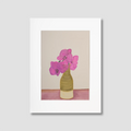Art print of a vase with pink flowers on a beige background