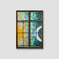 Decorative wall art with stained glass design on a white background